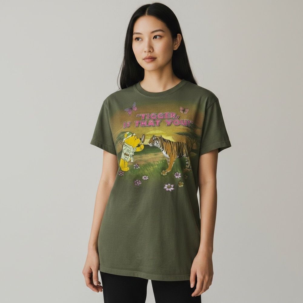 Disney Olive Green Animal Kingdom Winnie the Pooh Graphic Tee Short Cotton XXL - Picture 8 of 8
